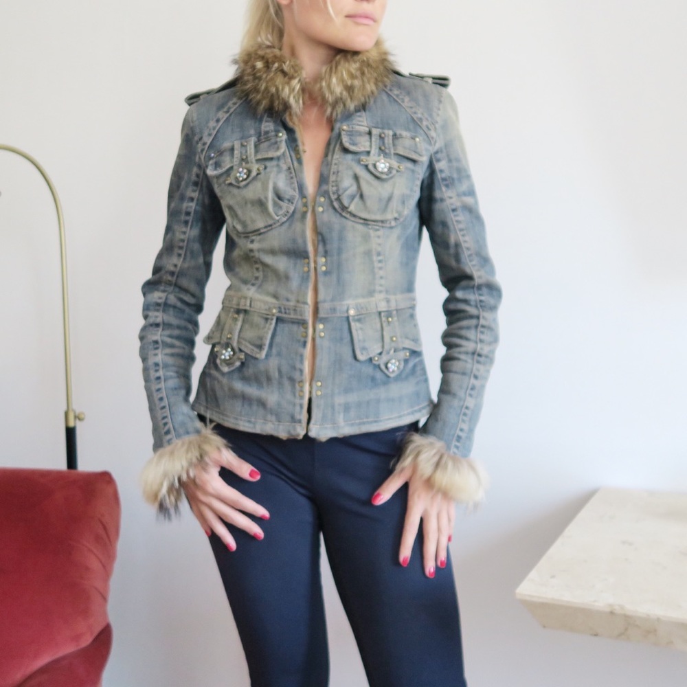 Gizia Denim Coat w/ real fur